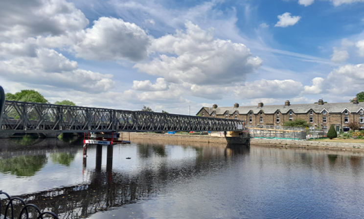 Temporary bridge utilised during refurbishments to 13th century listed bridge